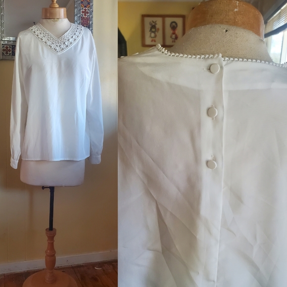 Vintage embroidered white blouse large - Picture 3 of 11